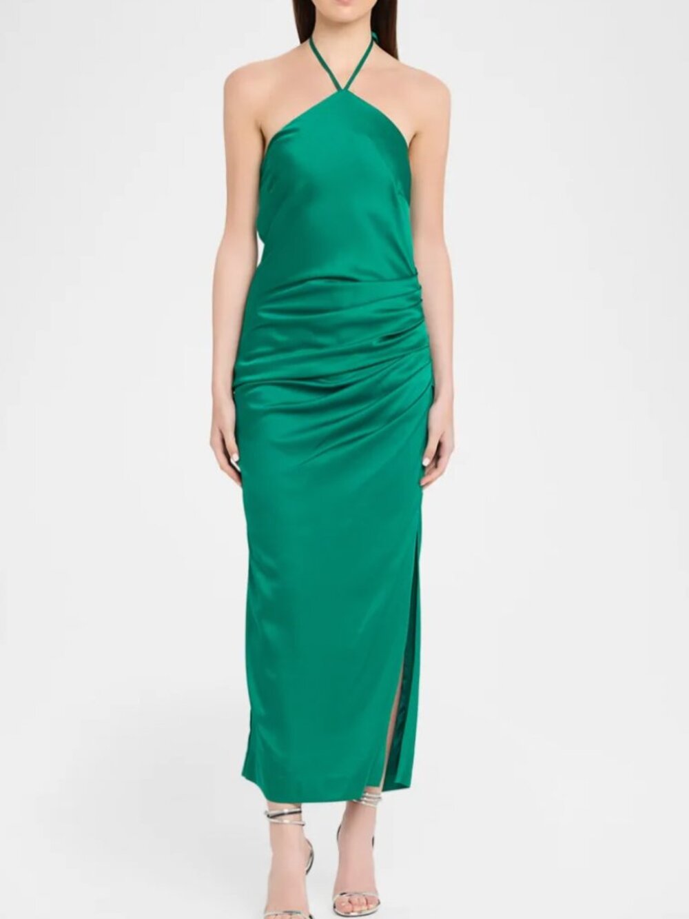 NWT SIMKHAI Hansel Ruched Satin Halter Maxi Dress Sz6 Kelly Green Halter